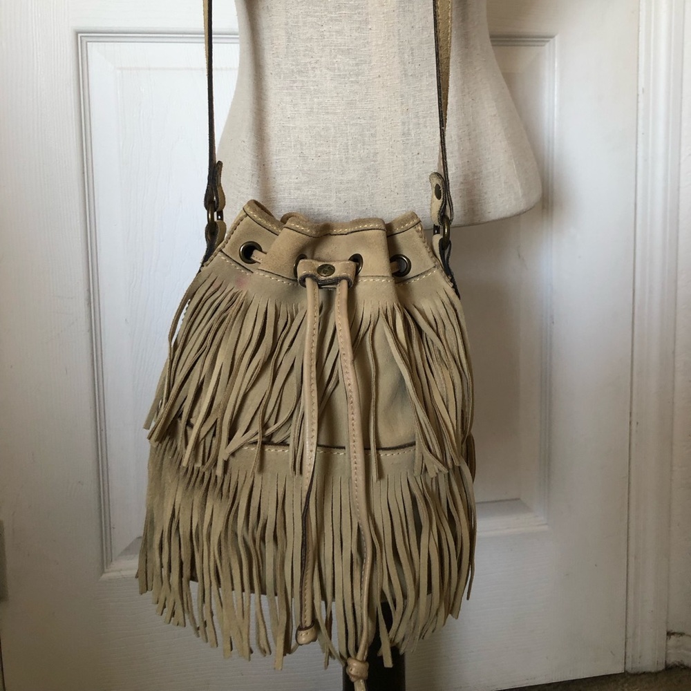 Patricia Nash Suede Fringe Bucket Crossbody